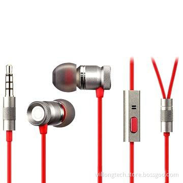 Noise-cancelling metal earphone with volume control and mic for mobile phone